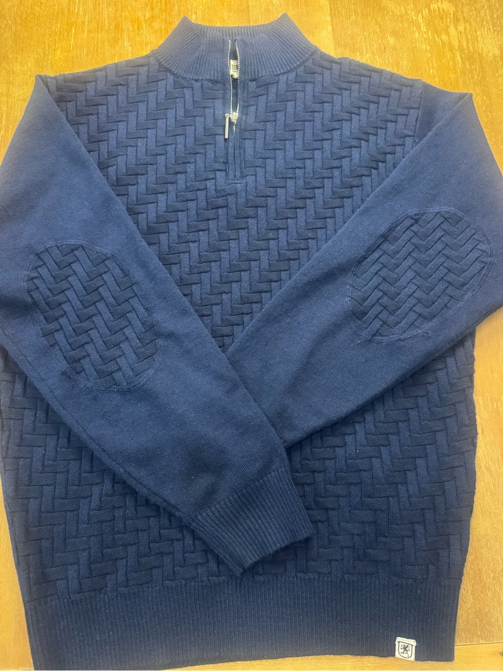 Stacy Adams Navy Textured Half-Zip Sweater with Elbow Patches